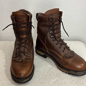 NWOT Rugged Brown Leather Men's Lace up Work Boots. Sz9M